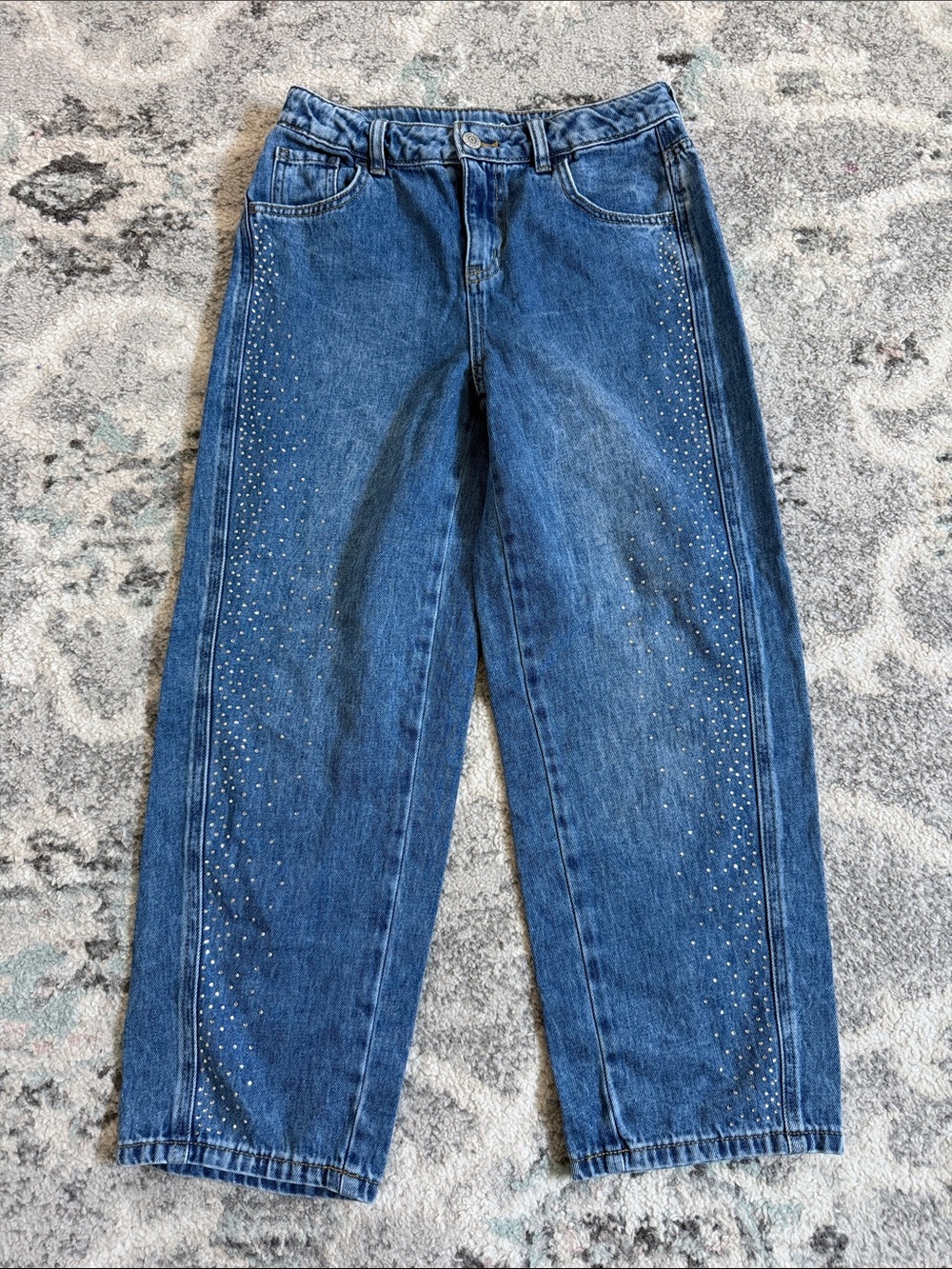 Cat and Jack Girls Barrel Jeans Size 12 Rhinestone